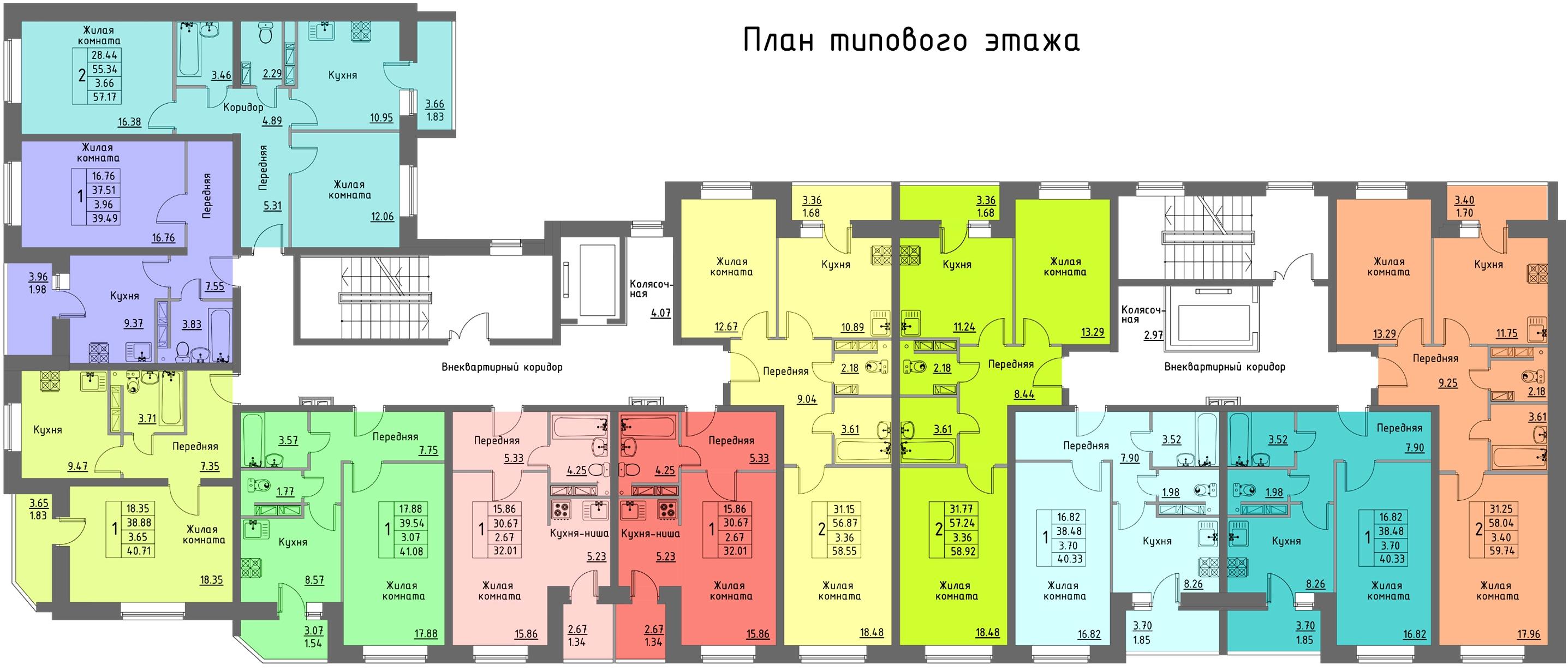 Кузнецова 11 планировка квартир (типовой этаж)